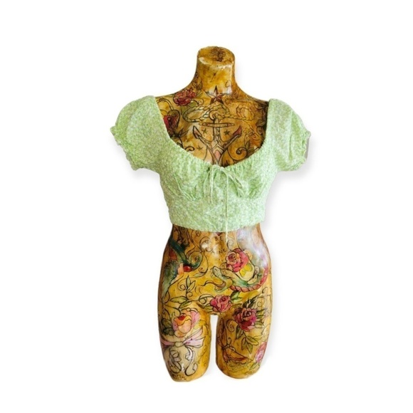 Sundae Muse crop top short sleeve green white Sz 8 medium summer - Picture 1 of 5